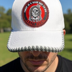 Native American beaded trucker cap, Crazy Horse beaded baseball hat