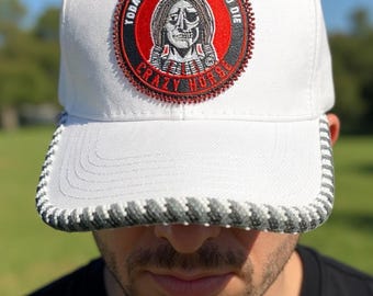 Native American beaded trucker cap, Crazy Horse beaded baseball hat