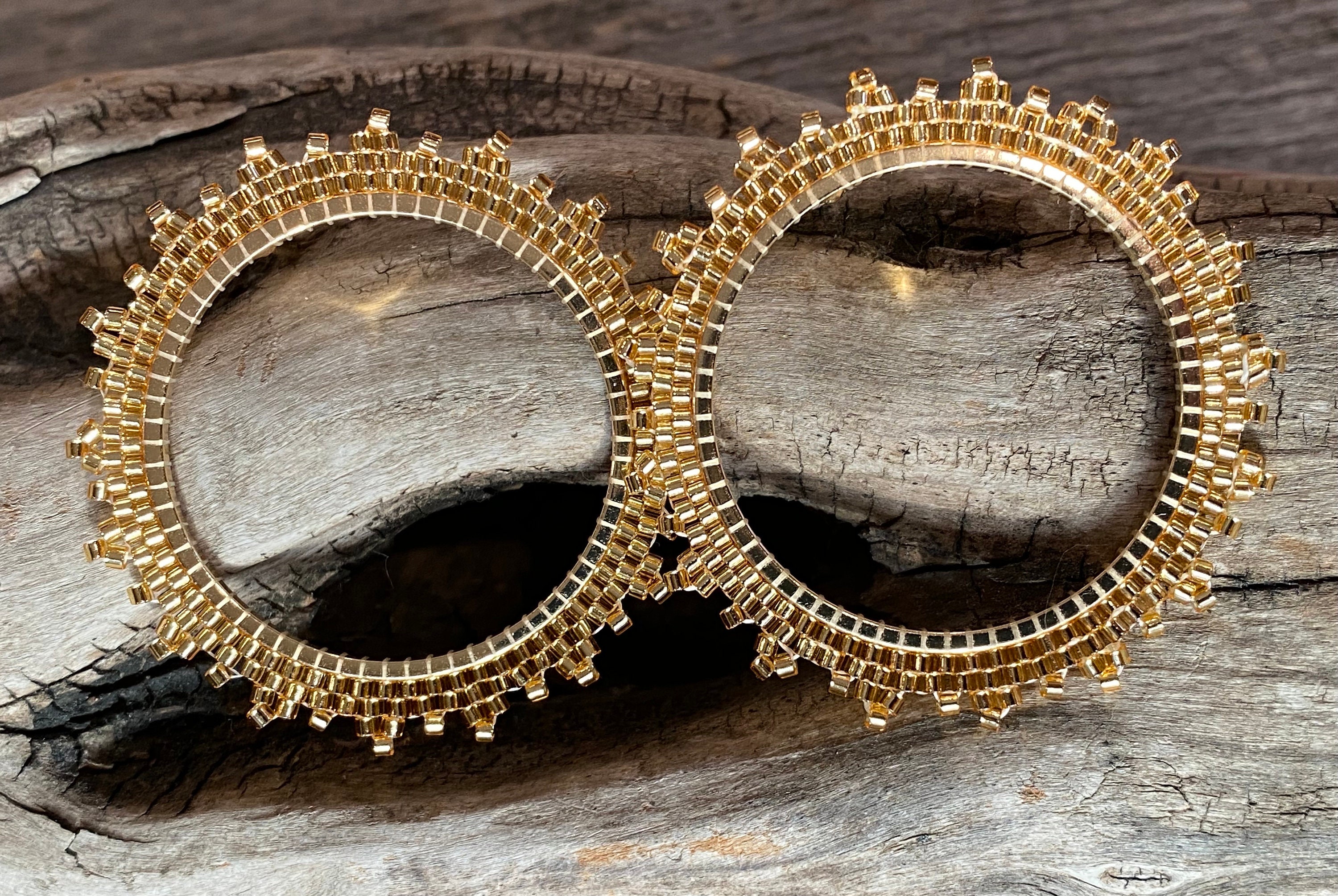 1 1/2 inch gold beaded earrings, gold sun earrings, solstice earrings