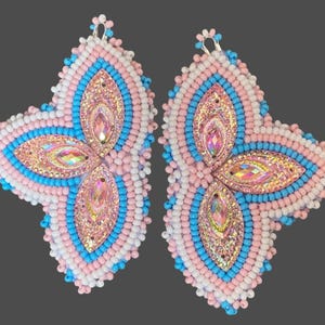 Transgender beaded earrings, pink & blue beaded earrings