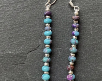Imperial Jasper purple & blue bar earrings