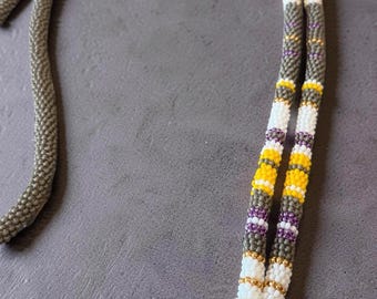 Beaded grey, white & yellow safety breakaway lanyard