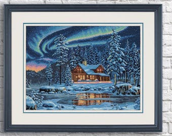 Aurora Cabin counted cross stitch kit-NEW UNOPENED Threads to the past