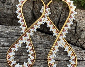 Infinite beaded hoop earrings, white gold beaded hoop earrings
