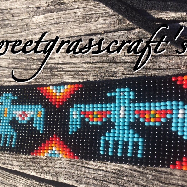 Native American beaded Thunderbird, beaded bracelet, Thunderbird, large bracelet, choker, beaded armband, Native American jewelry