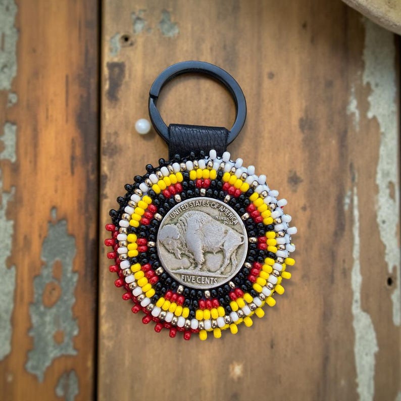 Native Key Chain Beaded Native Keychain, Beaded Native Key Chain, Buffalo Nickel ...