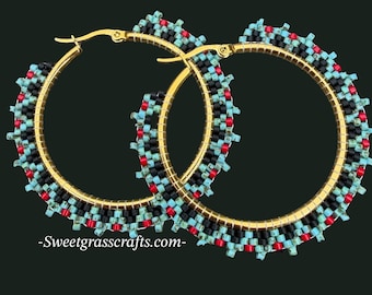 Picasso turquoise beaded hoop earrings
