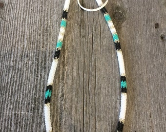 Turquoise green & silver round beaded hat band