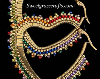 Beaded LGBTQ Gay Pride heart hoop earrings