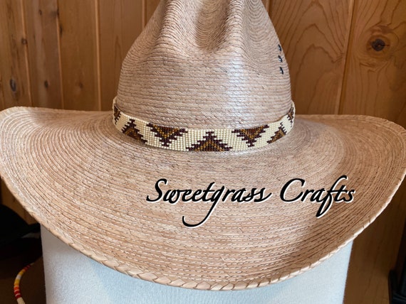 Cream Beaded Cowboy Hat Band, Native American Beaded Cowboy 