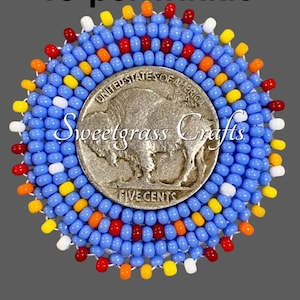 Beaded badge reel, buffalo nickel badge holder, Indigenous beadwork, beaded ID holder, ID card reel