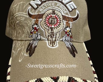 Beaded Native Pride baseball cap, Native American beaded trucker hat,