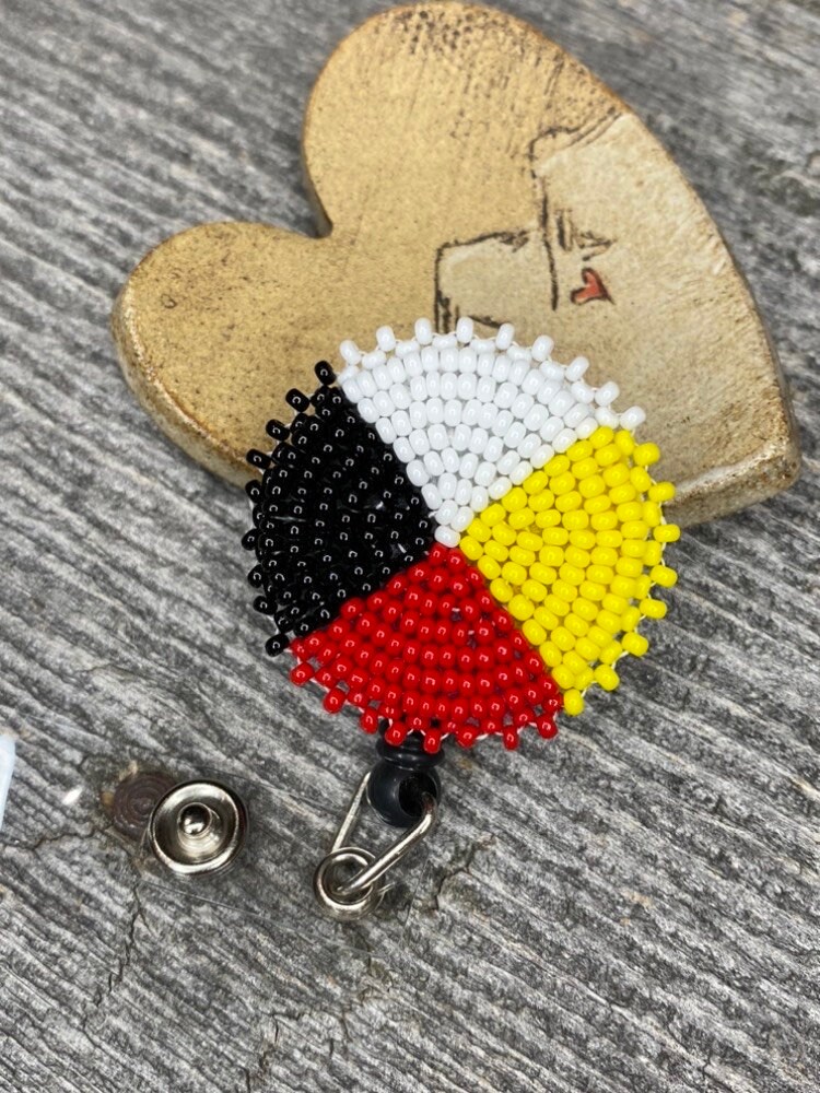 Beaded Medicine Wheel Badge Reel Native American Beaded Badge Etsy