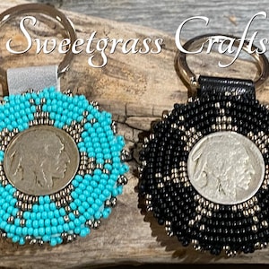 Perlen Native Schlüsselanhänger, Perlen Native Schlüsselanhänger, Buffalo Nickel Keychain, Münzträger Schlüsselanhänger, Indigener Schlüsselanhänger