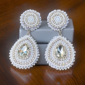 White Wedding earrings, elopement earrings, wedding earrings, white earrings, statement earrings