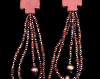Brown Navajo cross fringe loop earrings