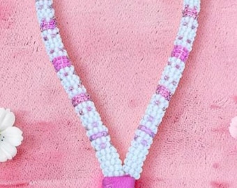 Beaded pink key chain, 6” wristlet beaded keychain