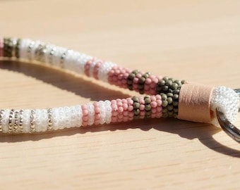 Pink Beaded keychain, Keychain, purse charm wristlet, beaded key fob, key chain,