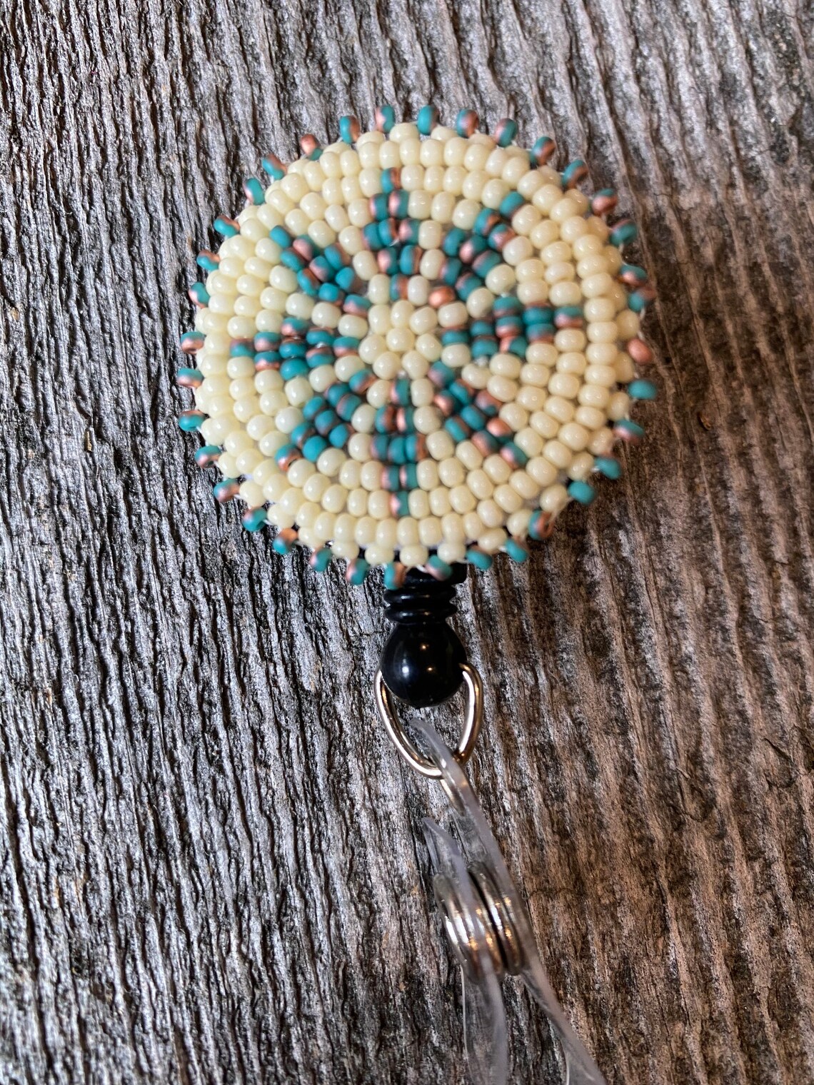Turquoise & Copper Beaded Badge Reel Native American Beaded Etsy