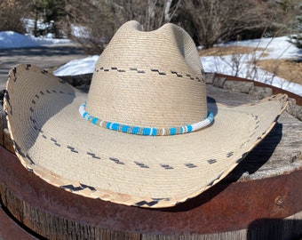 Turquoise & silver round beaded hat band