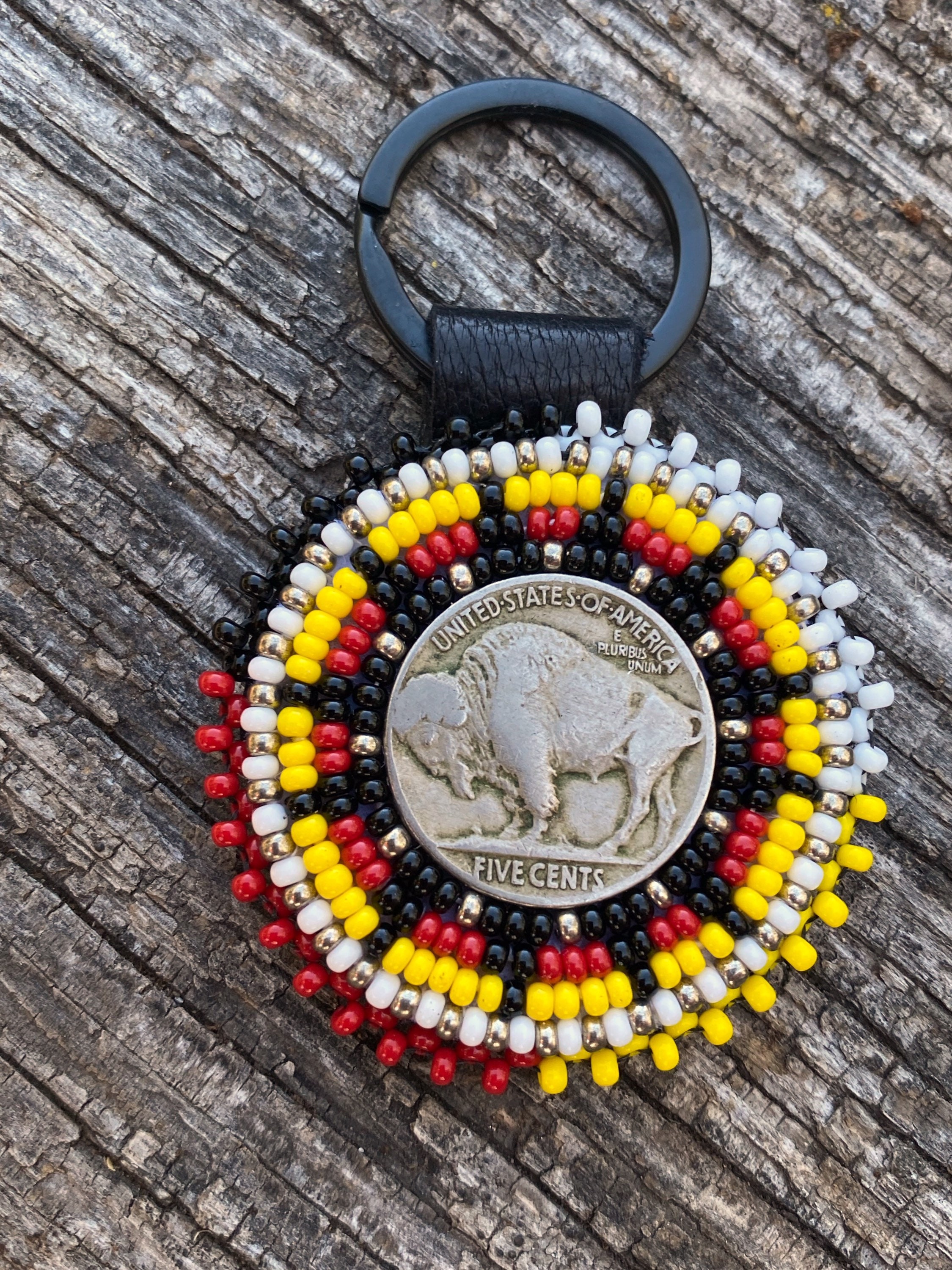 Native Key Chain Beaded Native Keychain, Beaded Native Key Chain, Buffalo Nickel ...