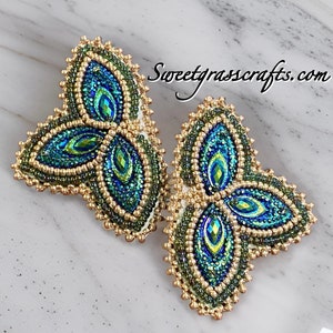 Green & Gold beaded earrings