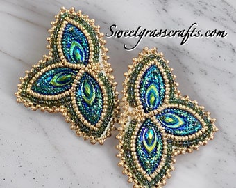 Green & Gold beaded earrings