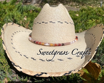 Southwest round beaded hat band, beaded rope necklace, fedora hat band, western hat band, cowboy hat band, unisex beaded hat band,