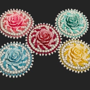 Beaded flower badge reel, badge holder