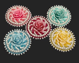 Beaded flower badge reel, badge holder