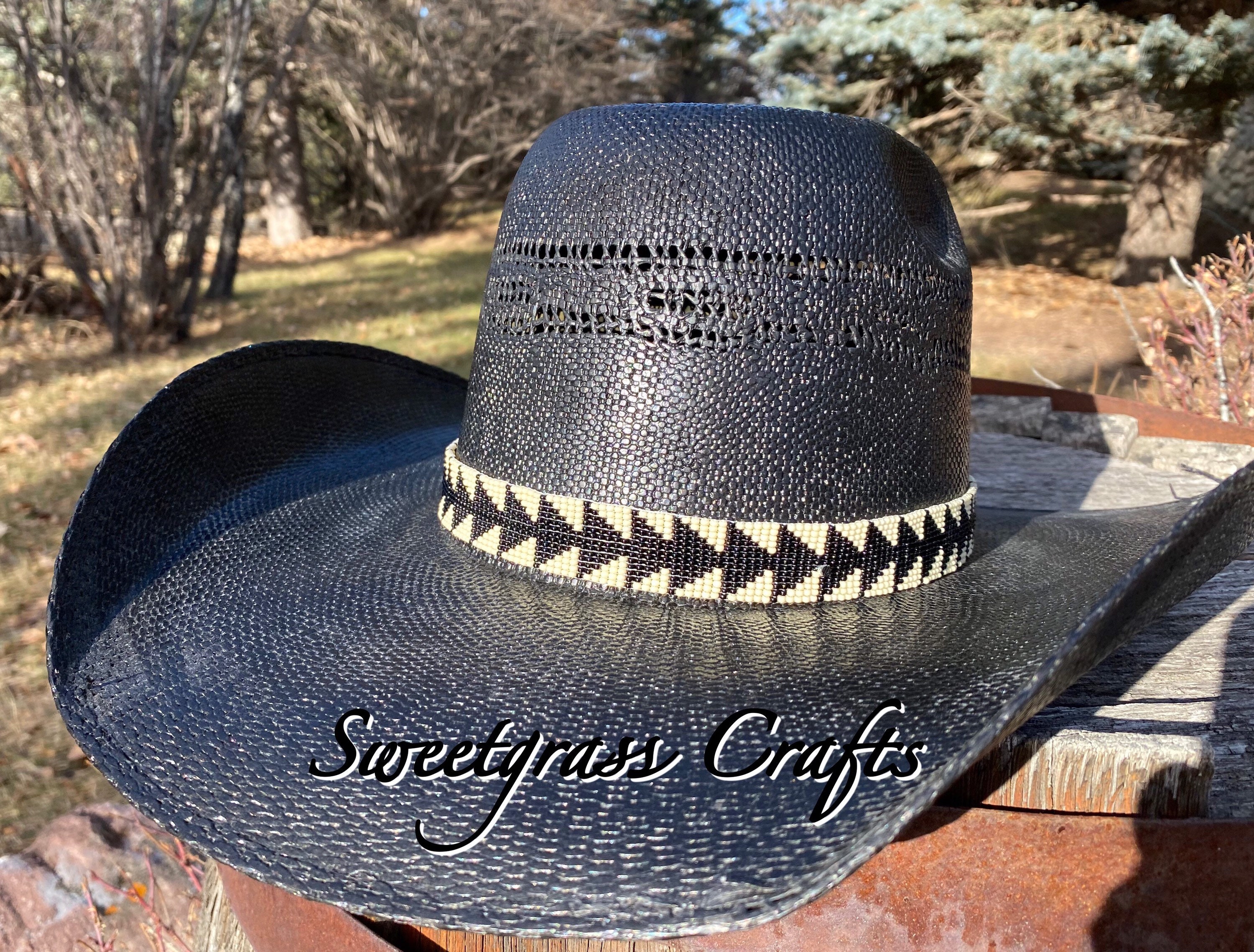 Native American Beaded Cowboy Hat Band, Black Western  display picture 1