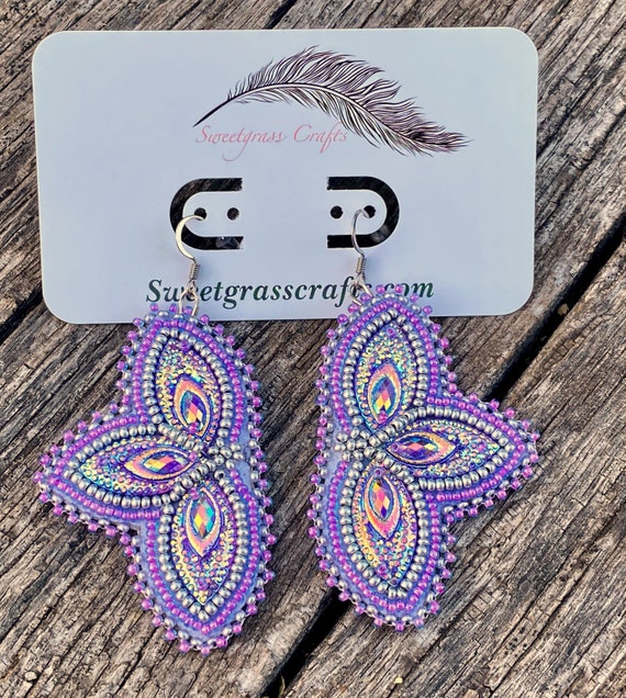 Purple beaded earrings deals
