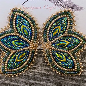 Green & Gold beaded earrings