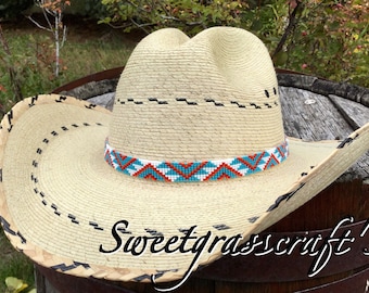 Bande de chapeau de cowboy en perles turquoise, bande de chapeau western, vêtements western, mode rodéo, bande de chapeau de perles du sud-ouest