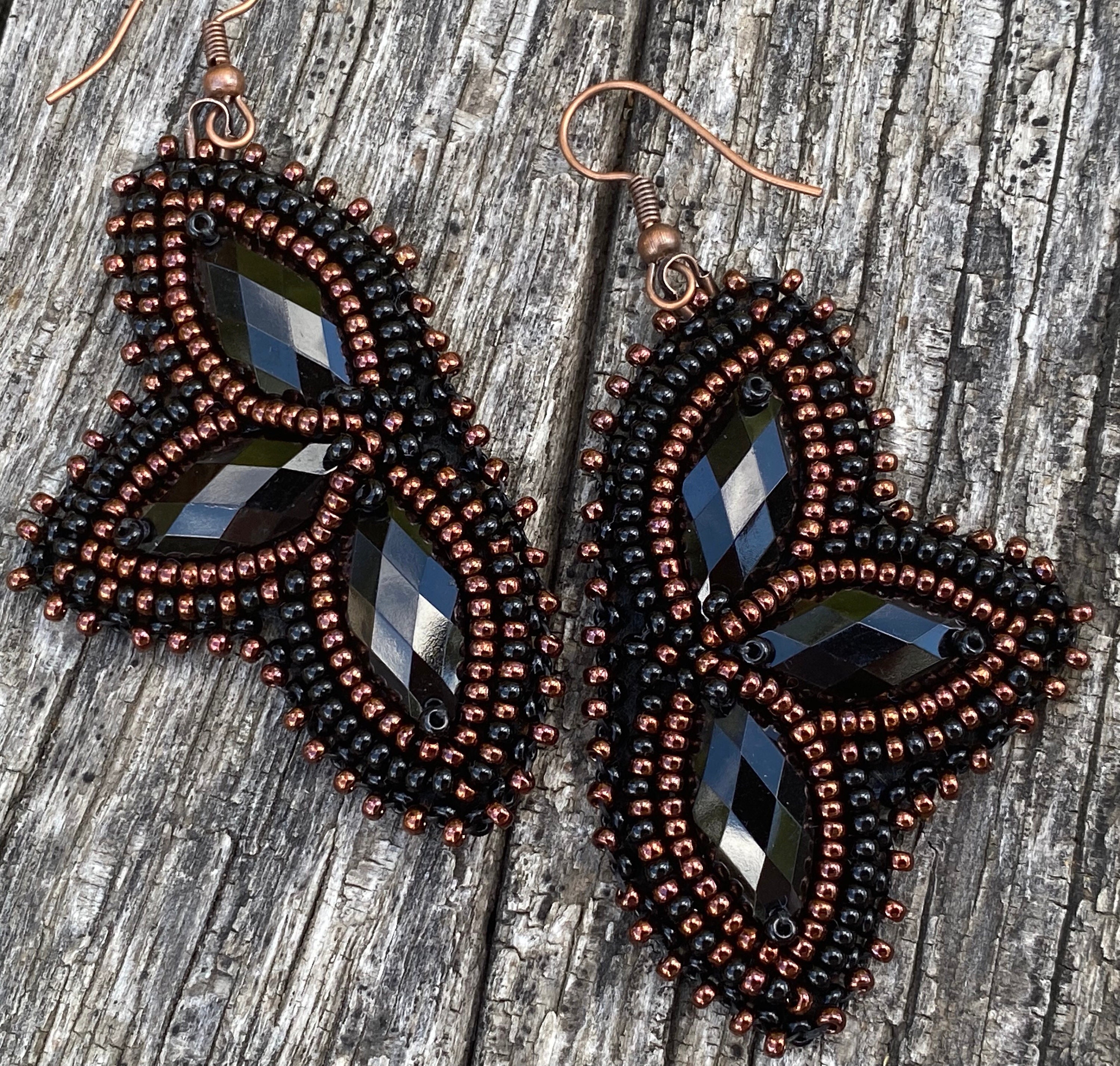 Black Beaded Earrings Native American Beaded Earrings Bronze