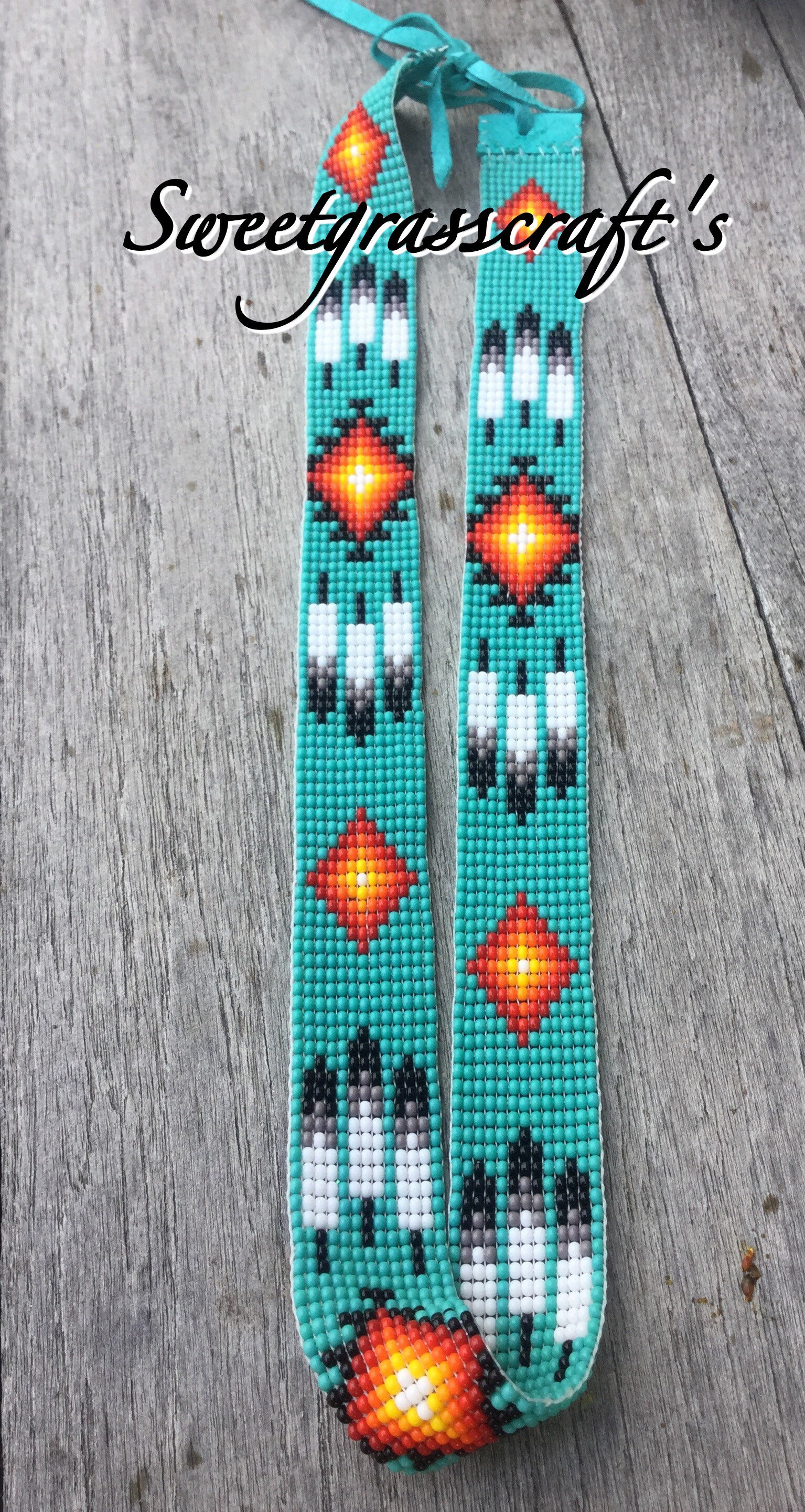 Beaded Turquoise Cowboy Hat Band, Native American Beaded 