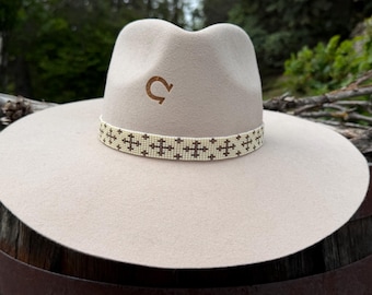 Beaded cream & bronze cross Cowboy Hat Band,