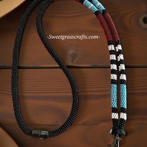 Unisex Western style beaded safety lanyard perfect for any job site or event, 21” inch beaded brown lanyard
