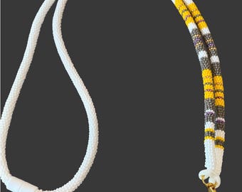 Beaded white & yellow safety breakaway lanyard