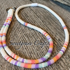 Beaded white & opal pastel 21” lanyard, beaded safety breakaway lanyard, beaded badge holder, pass holder