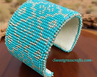 Silver & Turquoise Cuff Bracelet Native American cuff, bracelet, turquoise silver beaded bracelet, southwestern cuff