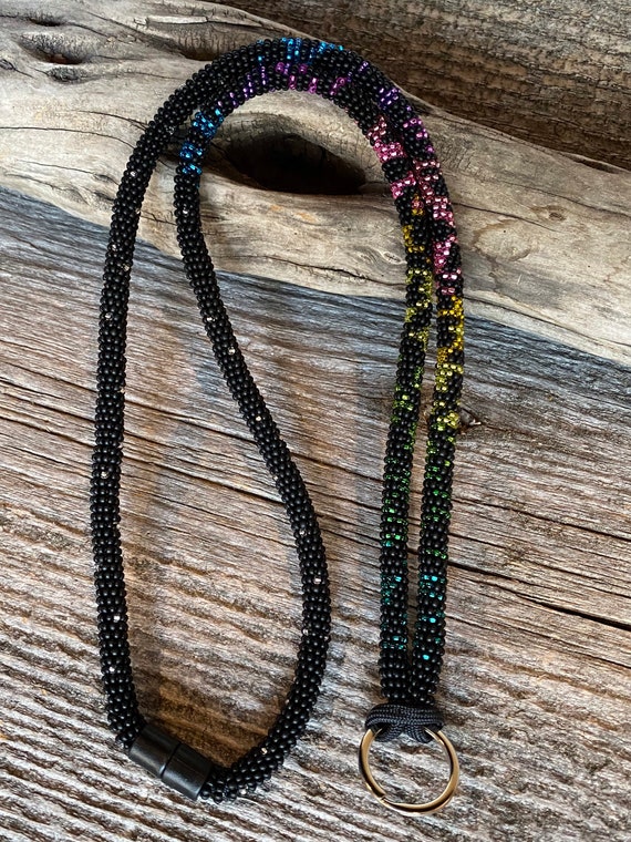 Aurora Safety Lanyard, 17 or 21” or Breakaway Lanyard, northern lights Lanyard, Native American Beaded Lanyard, aurora keychain