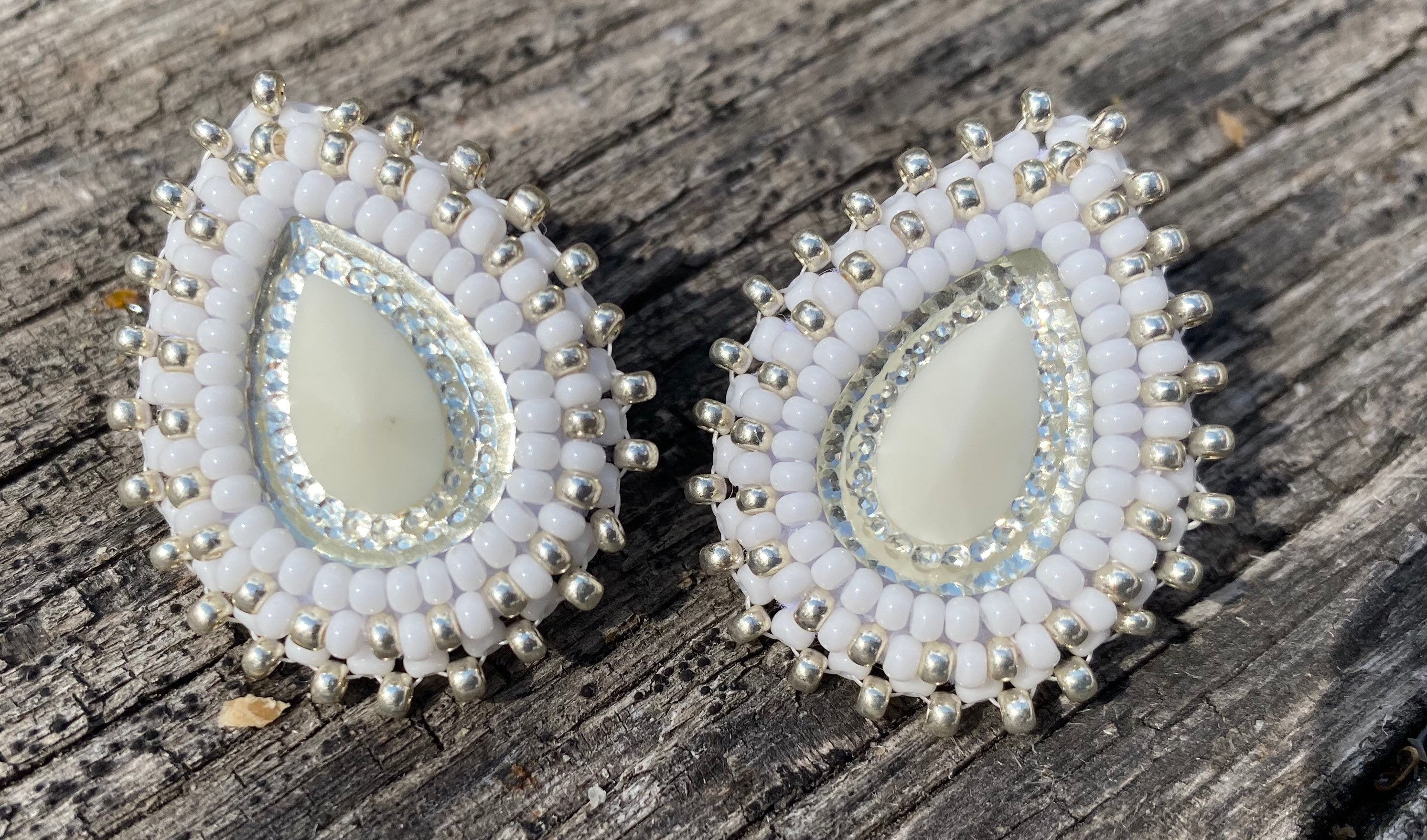 Beaded white earrings deals