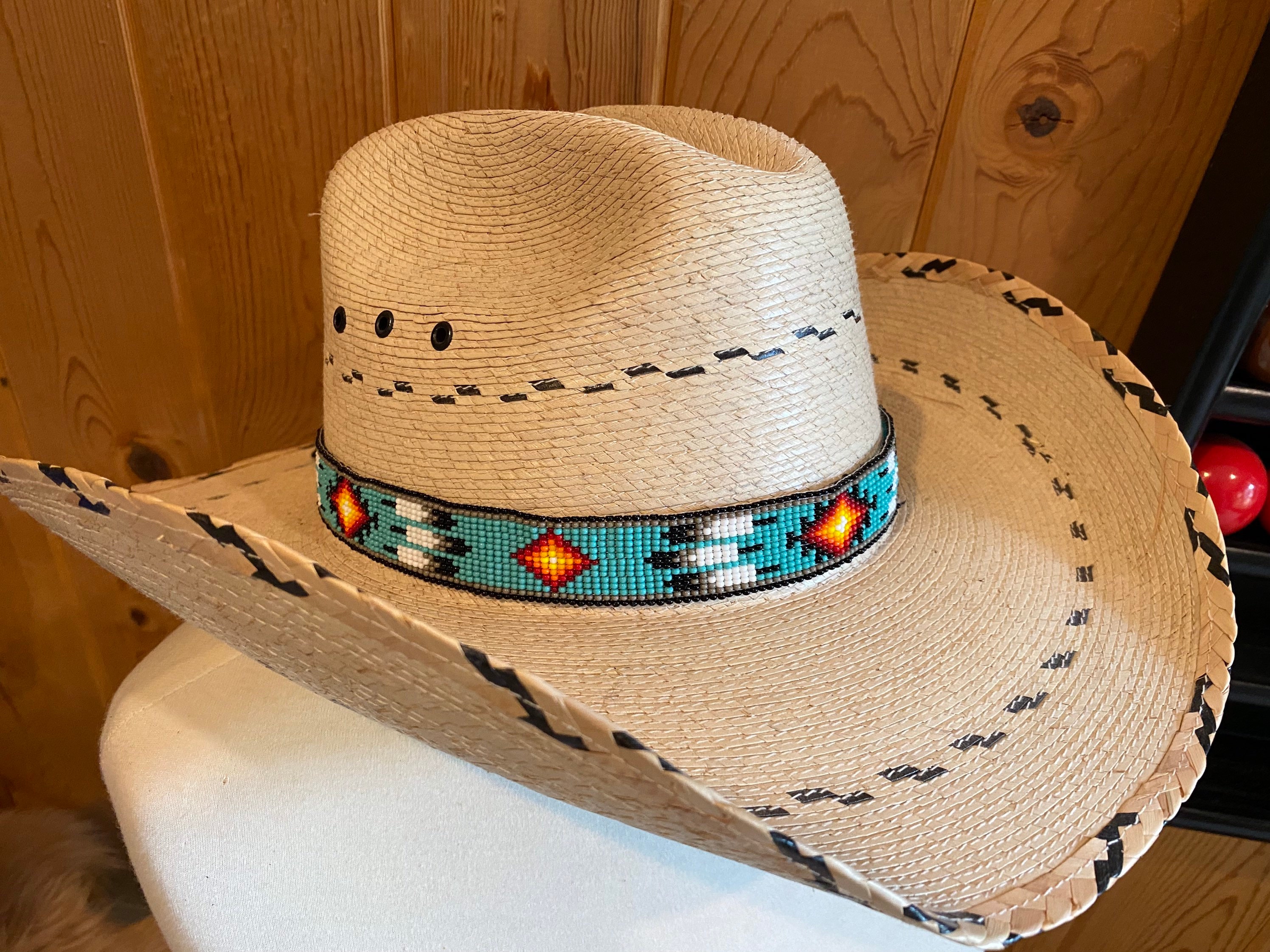 Tan Brown Turquoise Beaded Band Cowgirl Hat w/ Beaded Tassel Necklace Set Amazon.com: Ecally 7 Pcs Western Jewelry Set Bohemian  main image 3