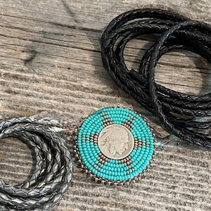 Unisex Beaded buffalo nickel bolo tie, Western string tie