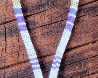 Beaded purple key chain, 6” wristlet beaded keychain