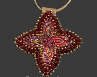 First Nations beaded red & gold necklace, beaded star necklace,