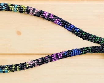Beaded Aurora key chain, 6” wristlet beaded keychain, Beaded wristlet, beaded key fob, Native Beadwork,  Northern lights wristlet