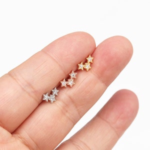 Three star cz stud earring  star earring  mini star earring  cartilage star earring  dainty star earring  gift for her, single