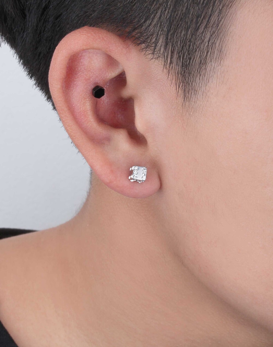 Dice Stud Earring 16G Double Dice With Crystal Surgical Steel Etsy